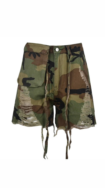 Distressed Camo Shorts